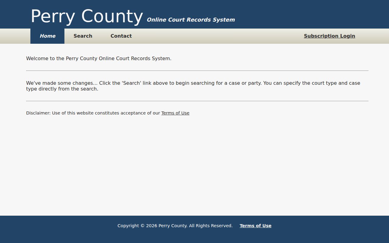 Perry County docket search portal landing screen