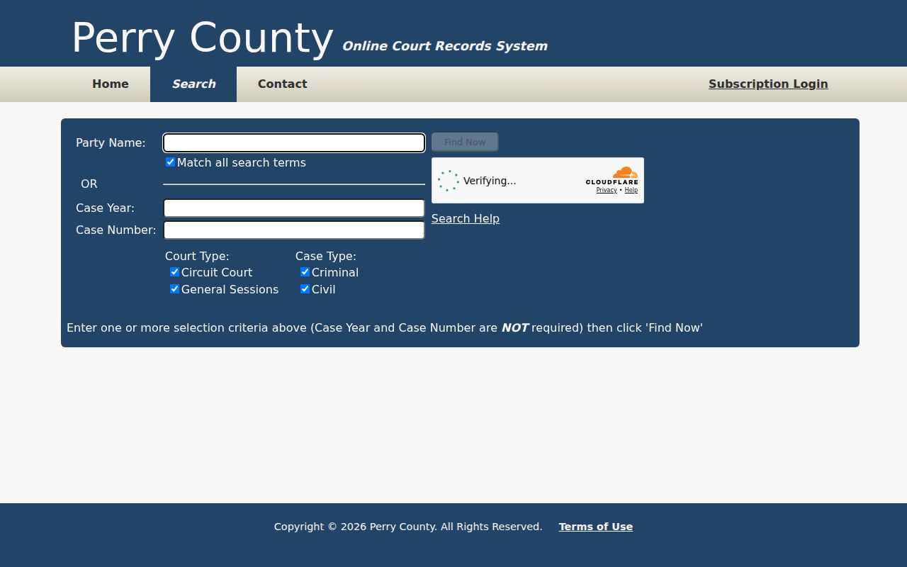 Perry County docket search fields