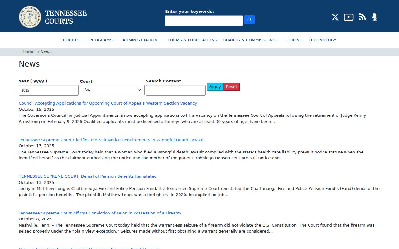 Perry County civil court docket Tennessee Courts news source
