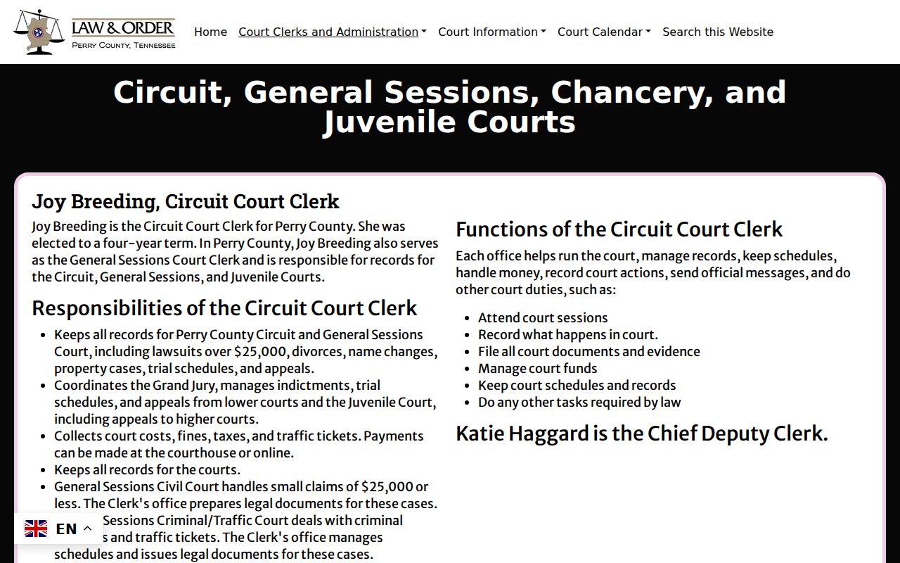 Perry County court docket administration page